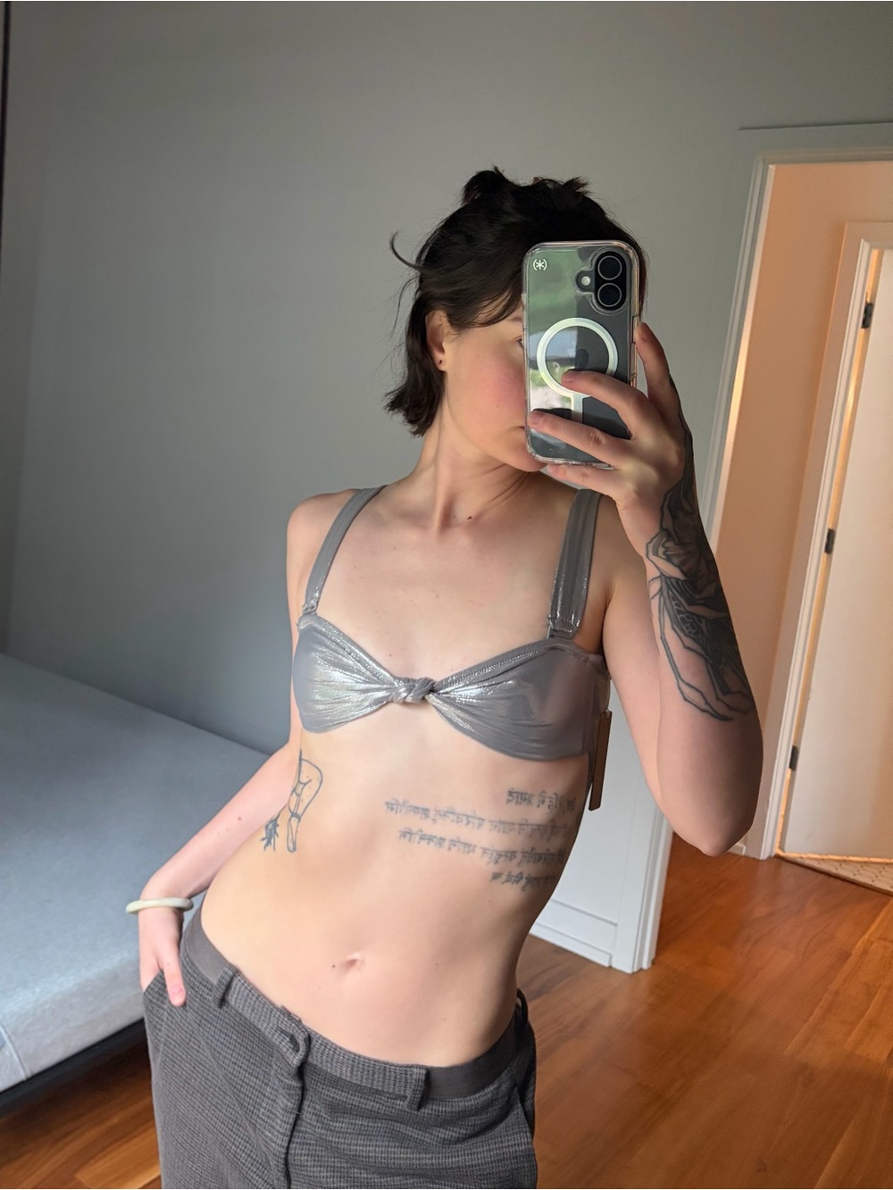 SKIMS Liquid Shine Bikini Top in Smoke